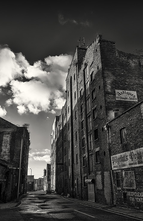 Old warehouses on Watkinson Street, Liverpool, England.