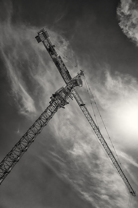 Construction crane at the China Conservatory, Anxiang Road, Chaoyang, Beijing, China.